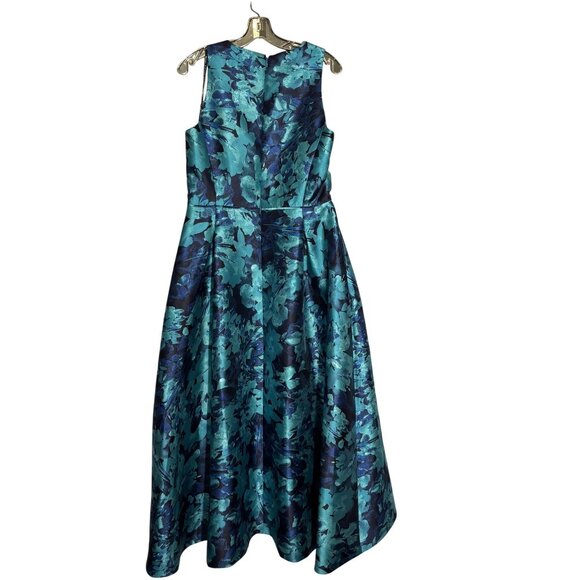 Tahari Arthur S. Levine Floral Sleeveless Maxi Dress Size 12 Blue/Teal Satin - Picture 2 of 11